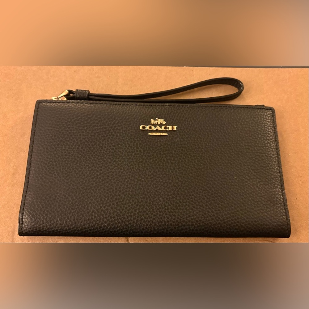 Coach Pebbled Black Leather Wristlet